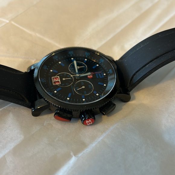 Unisex Michele stainless steel sapphire 5 ATM. Black and blue chronograph.  EUC. - Picture 5 of 5